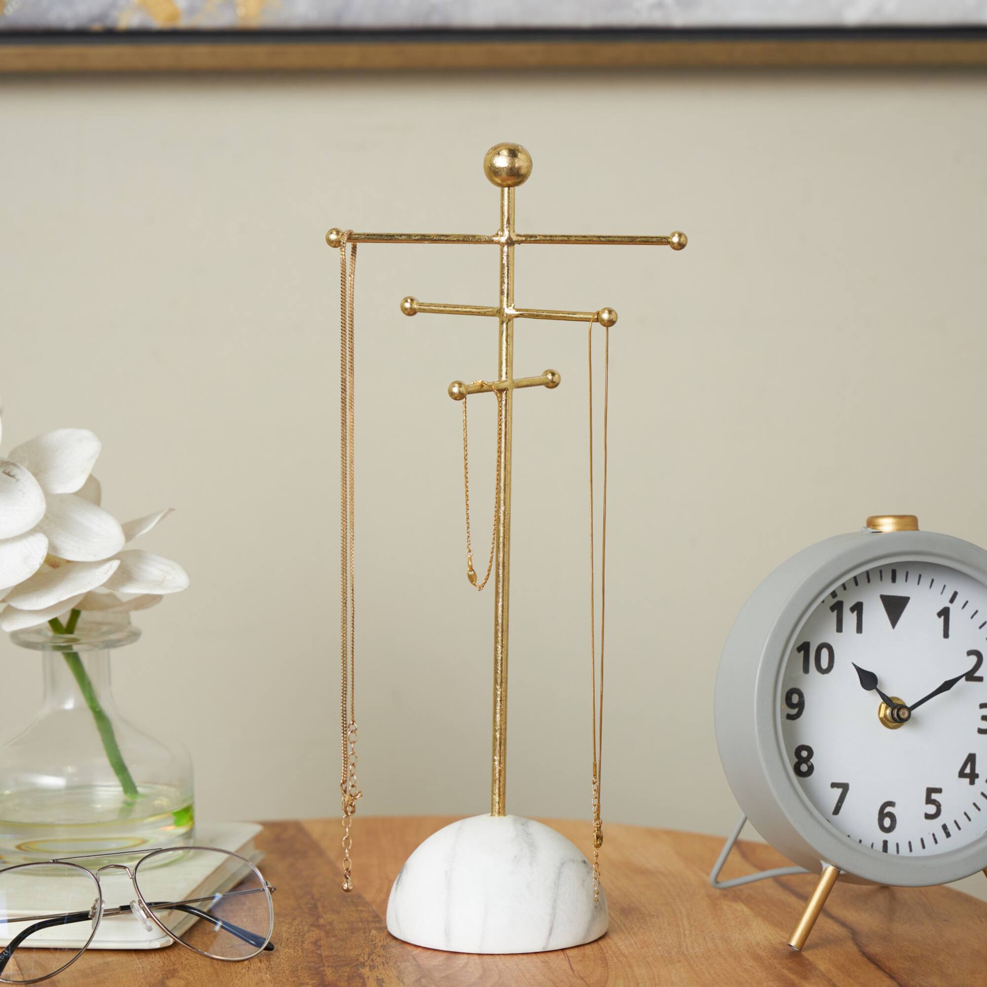 13" Gold Metal 6-Slot Jewelry Stand with White Base
